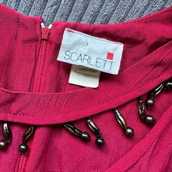 Vintage Scarlett 80's 90's Red Ethnic Mini Dress Beaded Collar Witchy Boho - Picture 10 of 11